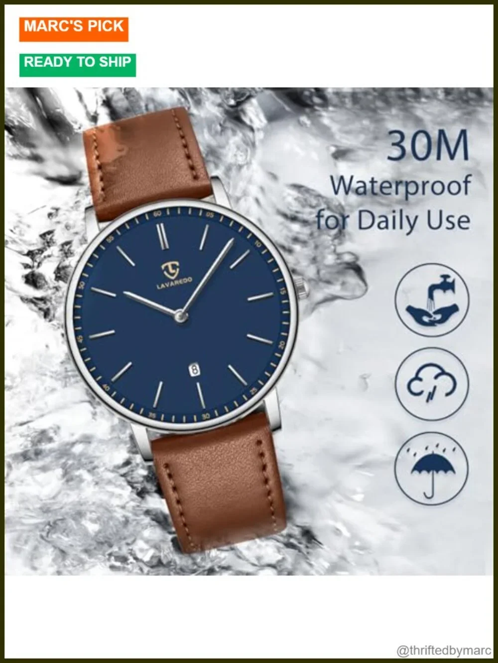 Ultra-Thin Minimalist Analog Date Watch with Leather Strap